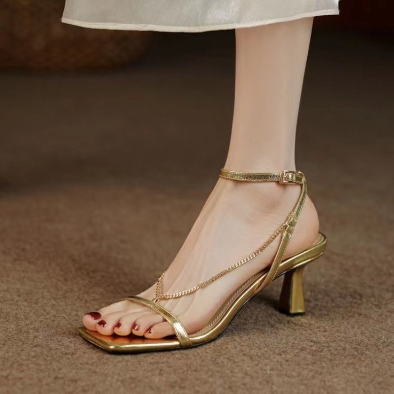 Women Formal Wear For Wedding - Women Chain Sandals High Heels Square