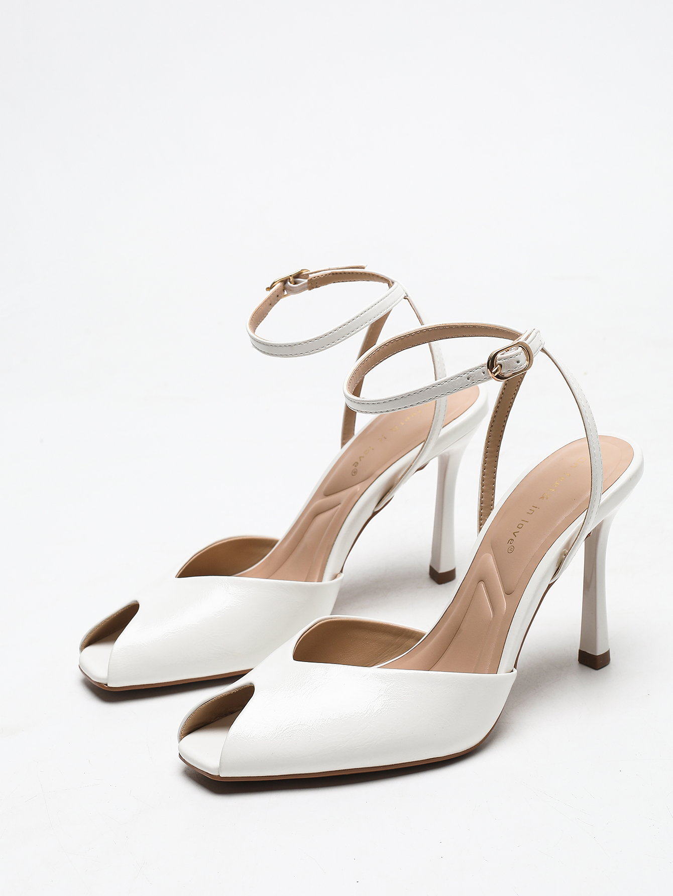 Women'S Work Fashion - Chic Square-Toe Leather Peep-Toe Slingback Stiletto