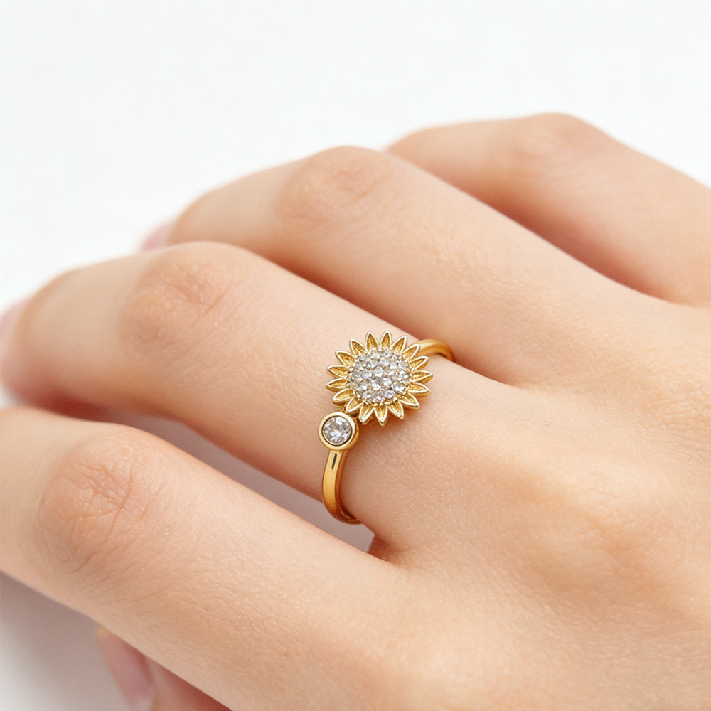Women Formal Event Wear - Versatile Sunflower Rotating Ring with Zirconia