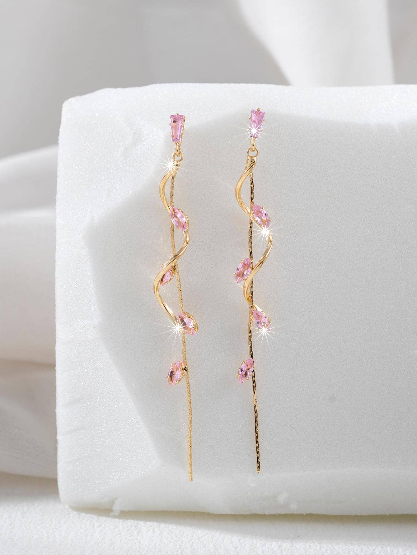 Women Formal Event Wear - Elegant Pink Crystal Vine Drop Earrings