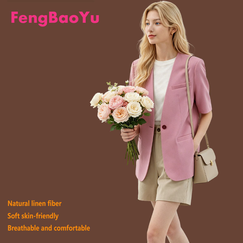 Women Formal Wear Blazers - Solid Color 100% Natural Linen Women's