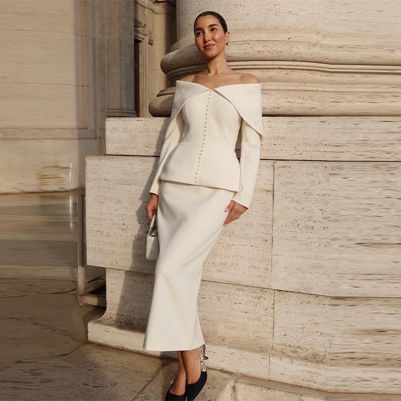Women'S Formal Wear Suits - Elegant French White Peplum Two Piece