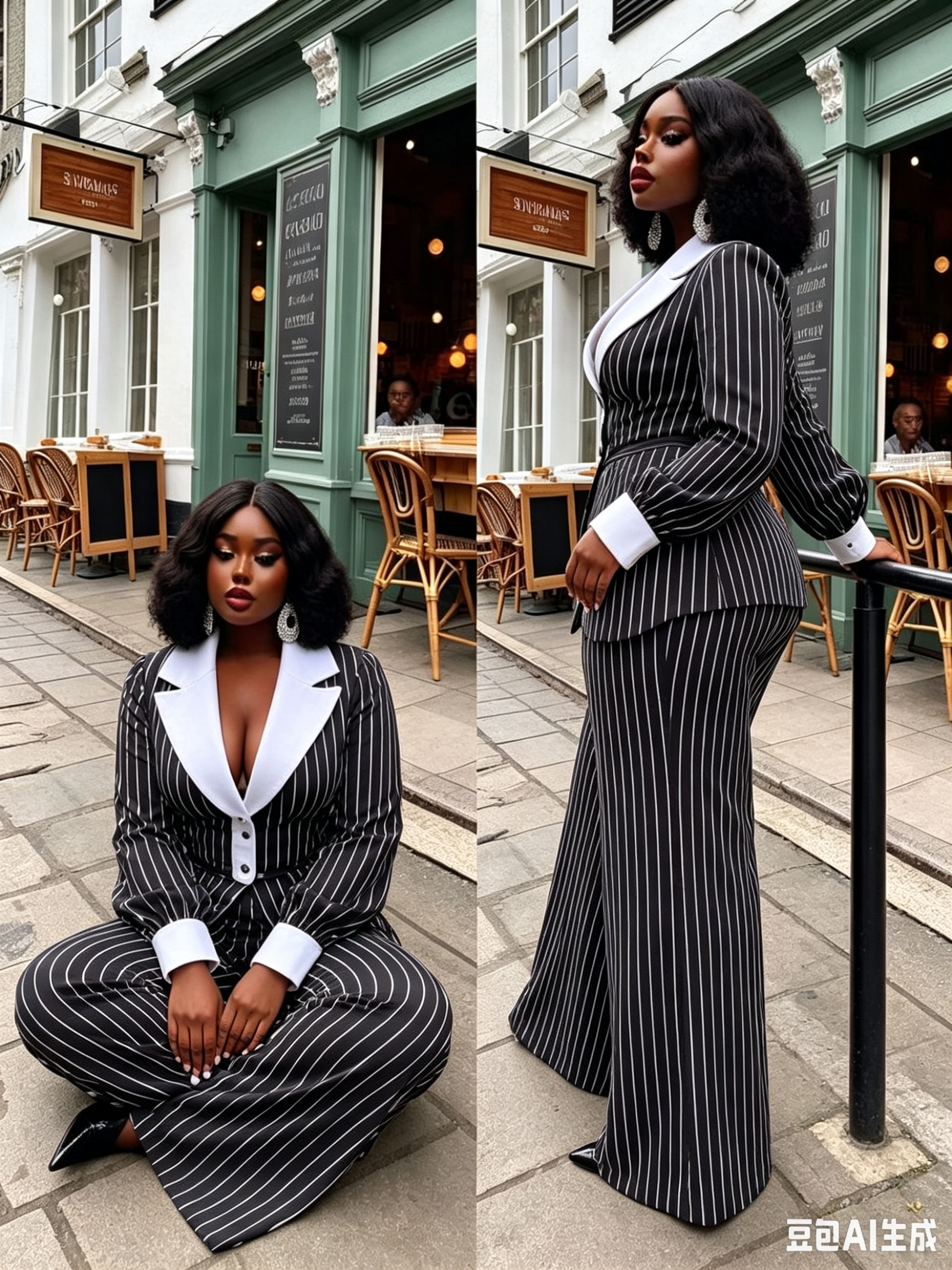 Women Formal Wear Black And White - White Black Pinstripe Women Suit Set