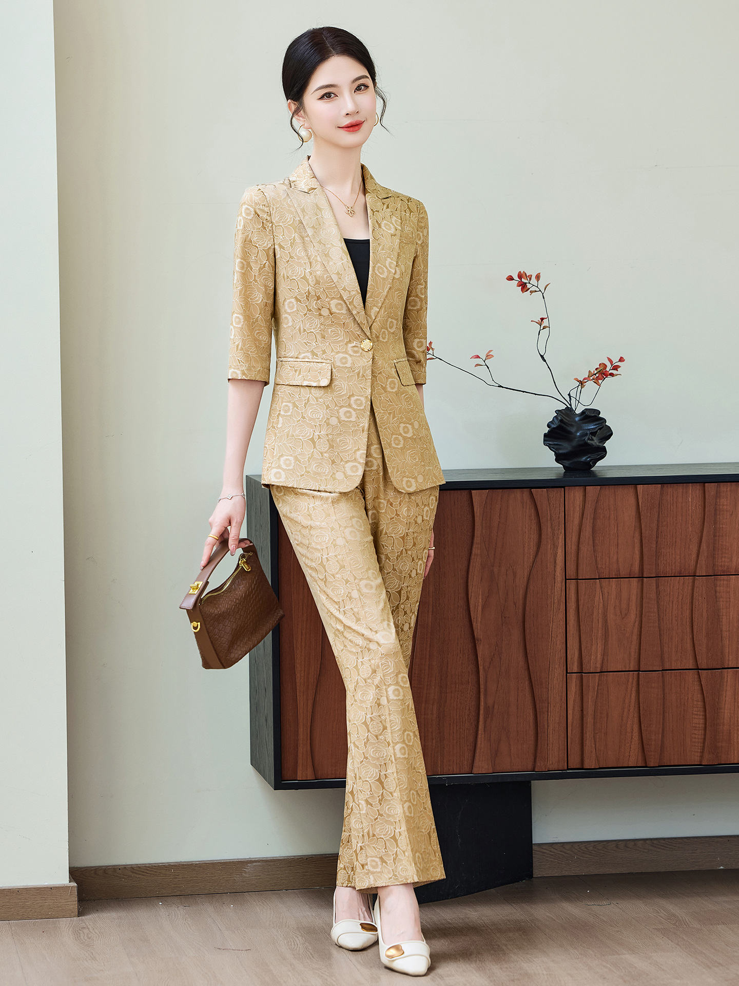 Fashion Apricot Half Sleeve Pr - Women'S Formal Wear Suits ulasan dan harga