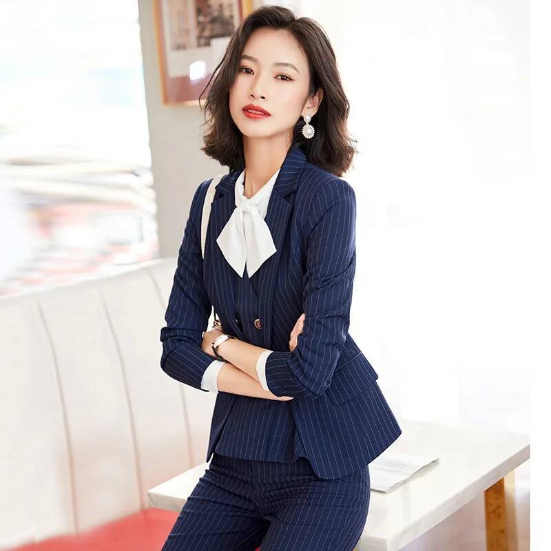 Fashion Striped Formal Busines - Women Formal Wear For Interview ulasan dan harga