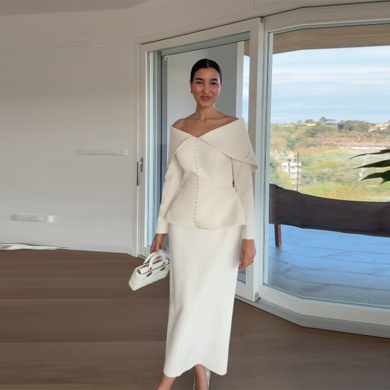Elegant French White Peplum Tw - Women'S Formal Wear Suits ulasan dan harga