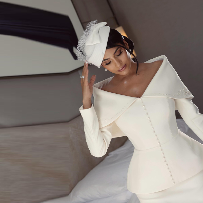 Elegant French White Peplum Tw - Women'S Formal Wear Suits ulasan dan harga