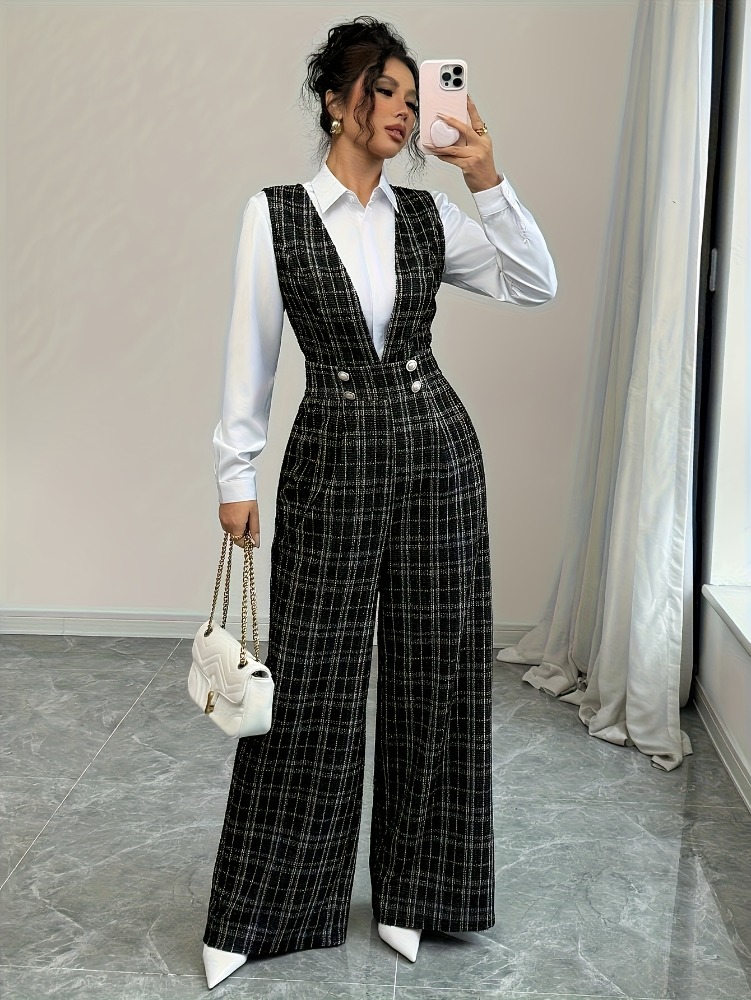 Women High Waist Wide Leg Plai - Women Formal Wear Vest ulasan dan harga